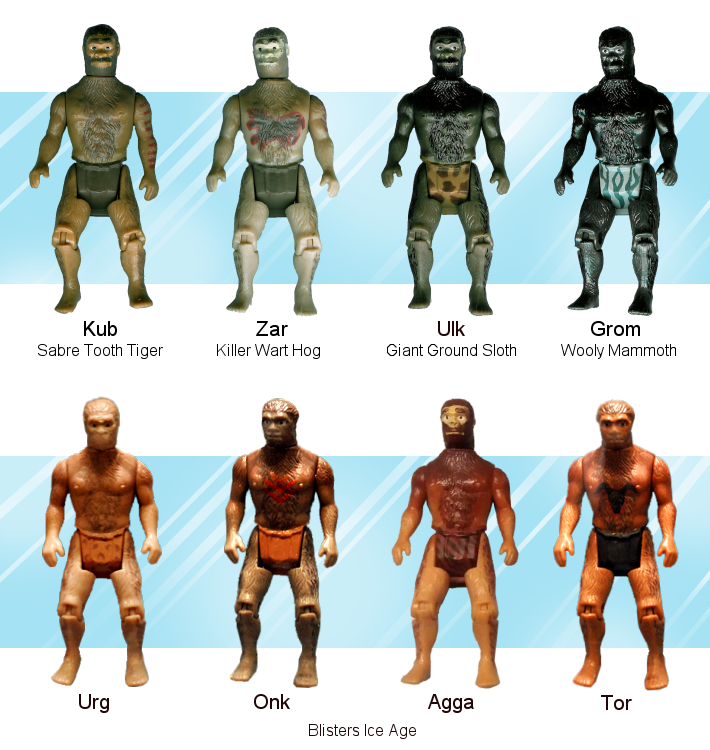 Dino-Riders Ice Age : Kub, Zar, Ulk, Grom, Urg, Onk, Agga et Tor