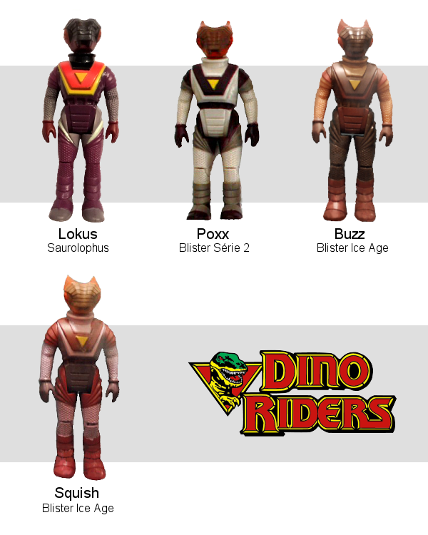 Dino-Riders Rulons : Lokus, Poxx, Buzz et Squish