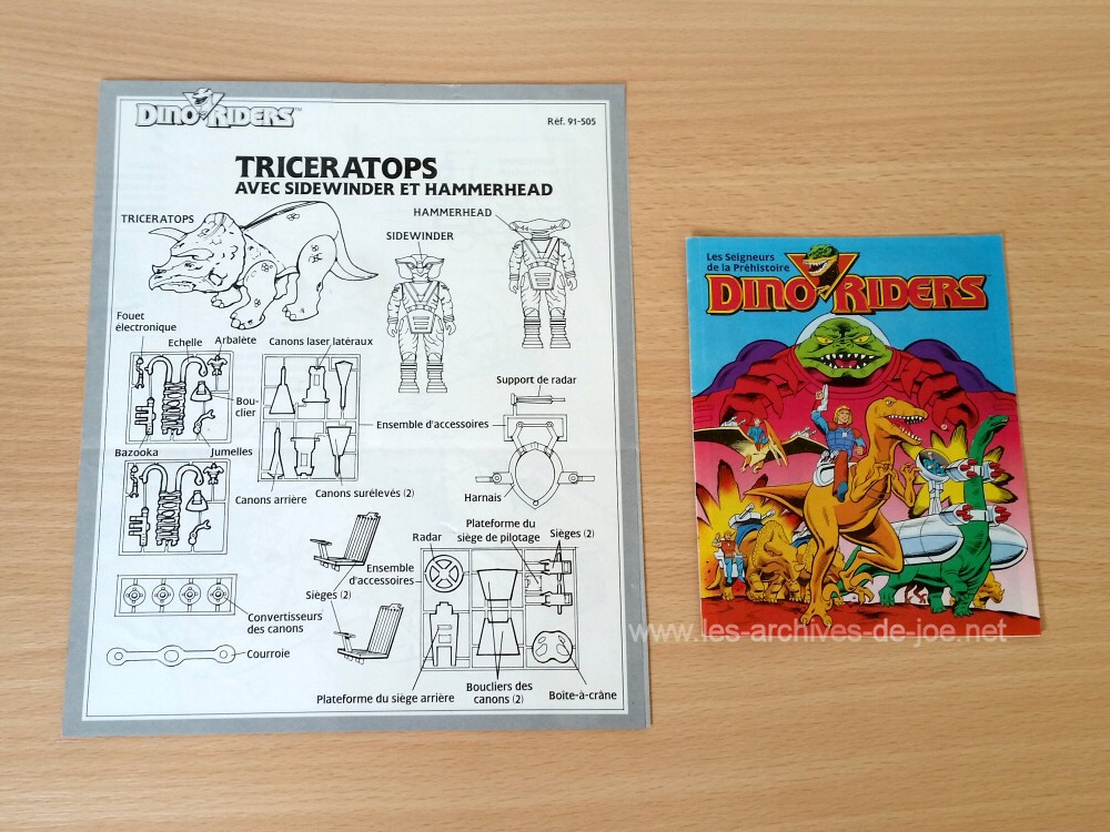 Dino-Riders Tricératops avec Hammerhead et Sidewinder - Notice et mini BD