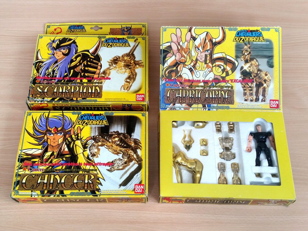 Les Chevaliers du Zodiaque Bandai vintage - 2 boites Made in Japan sans rabat et une boite made in Taiwan avec rabat